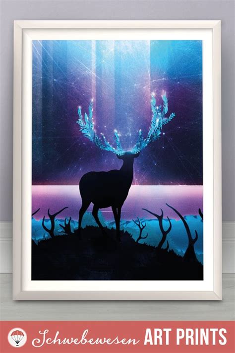 Galaxy Deer Reindeer Art Print Astronomy Painting Northern Etsy