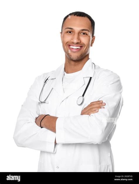 Doctor Or Medical Assistant Male Nurse In Uniform With Stethoscope On