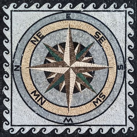 Compass Rose Tile Mosaic Mosaic Natural