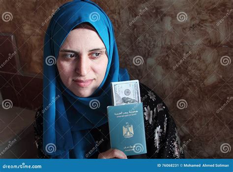 Arab Muslim Woman With Egypt Passport With Money Stock Image Image Of International Country