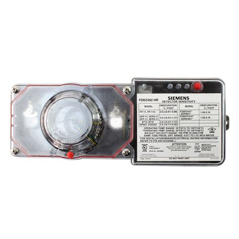 Duct smoke detector, ionization, finish plastic, duct mounting, alarm current 18ma @ 230v ac, 190ma @ 24v ac, 32ma @ 115v ac, 68ma @ 24v dc, depth (in.) SIEMENS S54319-B23-A1 Fdbz492-Hr Fdbz Series Air-Duct ...
