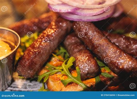 Cevapi On A Plate Traditional Balkan Dish Grilled Minced Beef Meat