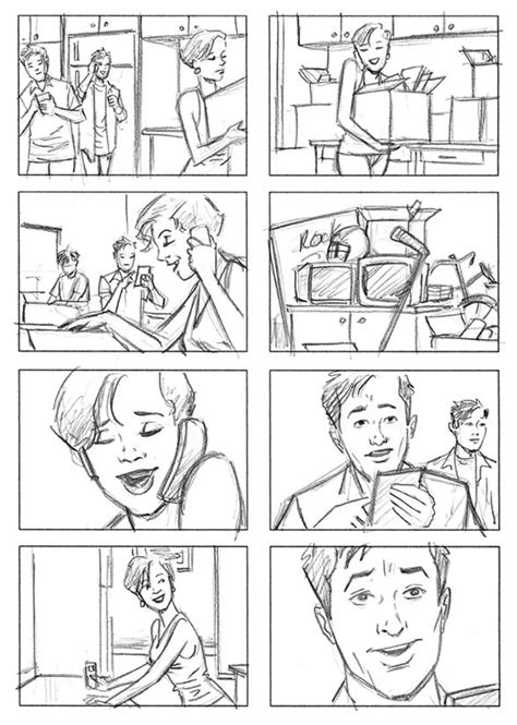 eight frames from commercial storyboard with images storyboard illustration animation