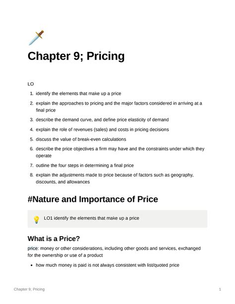 Chapter 9 Pricing Textbook Notes 🗡 Chapter 9 Pricing Lo Identify