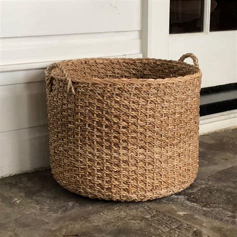 Large Round Woven Wicker Storage Basket With Handles Etsy