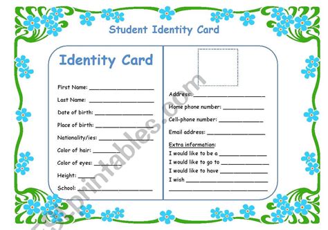 Student Identity Card Esl Worksheet By Sharon F