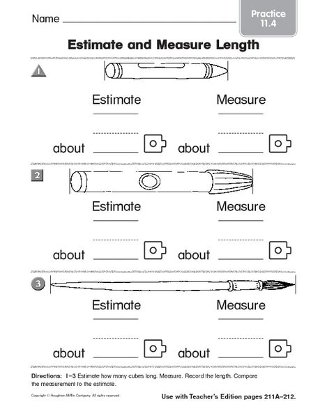 Estimate And Measure Length Worksheet For 1st 2nd Grade Lesson Planet