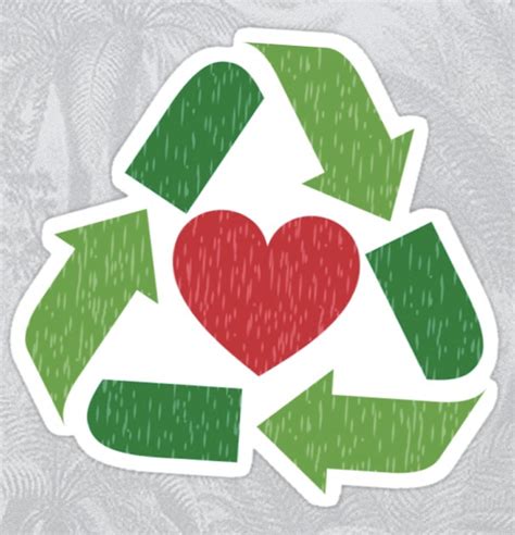 Sticker Featuring A Green Recycling Symbol Surrounding A Red Heart