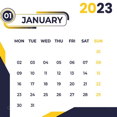 Gambar Kalender 2023 Januari Vektor Transparan 2023 Templat Tahun