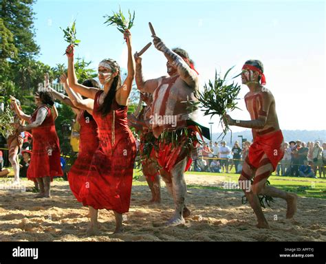 Aboriginal Dancers Perform On Australia At Farm Cove In Sydneys
