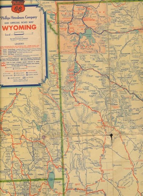 Vintage 1935 Wyoming Highway Map Phillips 66 Oil And Gas Station Ebay