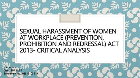 Sexual Harassment Of Women At Workplace Prevention Prohibition And Redressal Act 2013