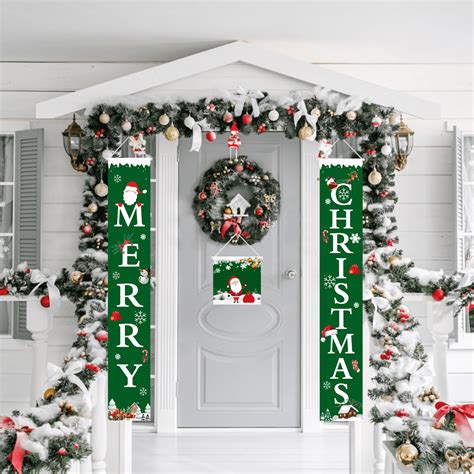 Merry Christmas Porch Sign 3 Pcs Xmas Decorations Banner Front Door