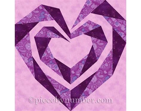 Twisting Spiral Heart Paper Piece Quilt Block Pattern Pdf 6 And 12 Inch