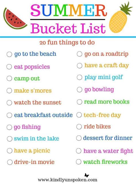 Summer Bucket List 20 Fun Must Do Activities Kindly Unspoken