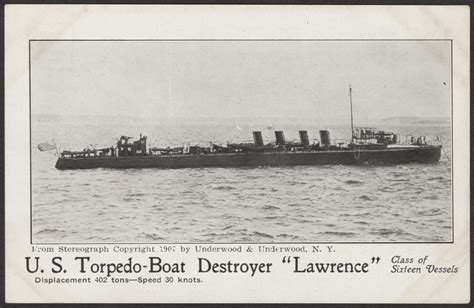 Us Torpedo Boat Destroyer Lawrence Displacement 402 Tons Speed 30