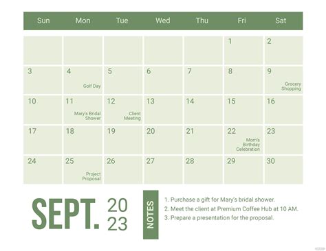 Simple September 2023 Calendar Template In Illustrator Eps  Excel