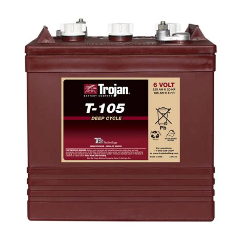 Trojan 6v 225ahr Flooded Deep Cycle Lead Acid Battery T 105 Mr