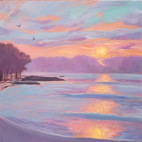 Sunset Beach Sunset Painting Acrylic Painting By Mary Stubberfield