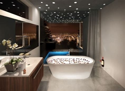 Our first sugestion is a very sophisticated lighting fixture lighting is a main focus of the residence, as seen in this powder room, where a luminist vessel glows with its led ring. 50 Impressive bathroom ceiling design ideas - master ...