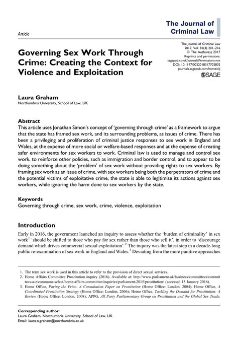 Pdf Governing Sex Work Through Crime Creating The Context For