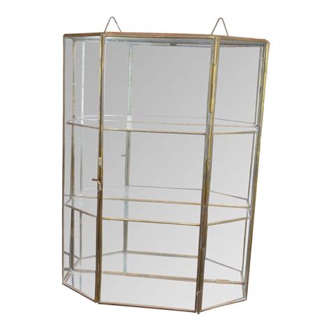 Vintage Brass Glass Mirrored 3 Tier Wall Hanging Curio Cabinet Display Case Chairish