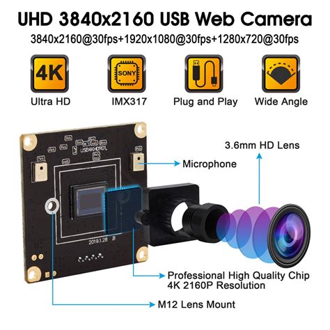 Elp High Resolution 4k Camera Sony Imx317 Color Cmos Camera Module 3840x2160 30fps Hd Webcam Uvc