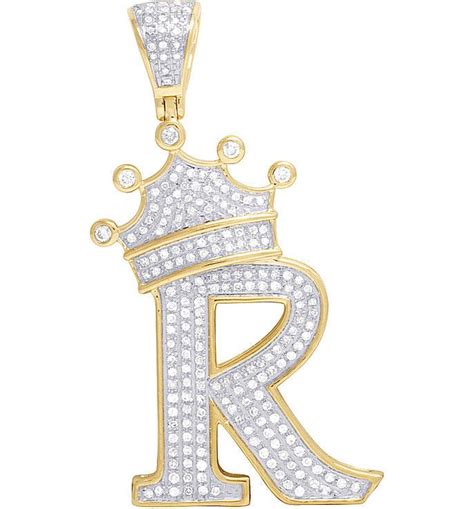 Details About 10k Yellow Gold Genuine Diamond Crown Letter Initial R