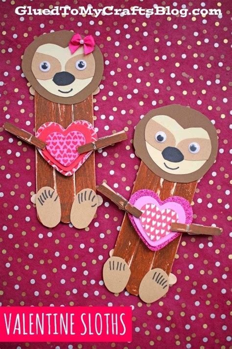 Popsicle Stick Sloth - Kid Craft in 2020 | Valentine's day ...