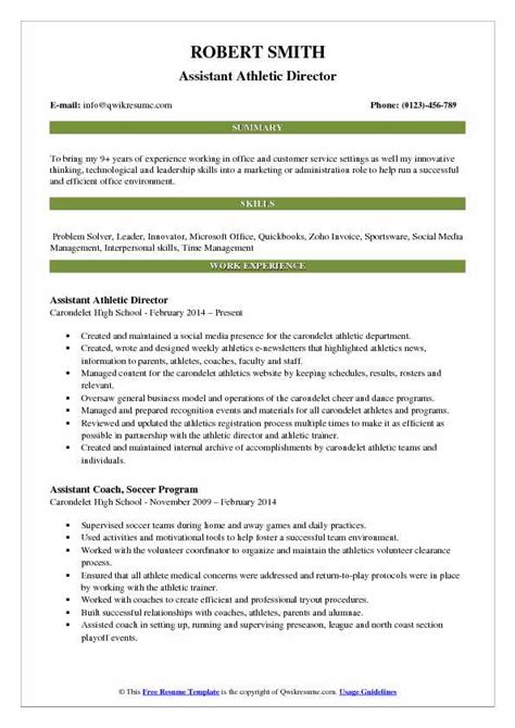 Assistant Athletic Director Resume Samples Qwikresume