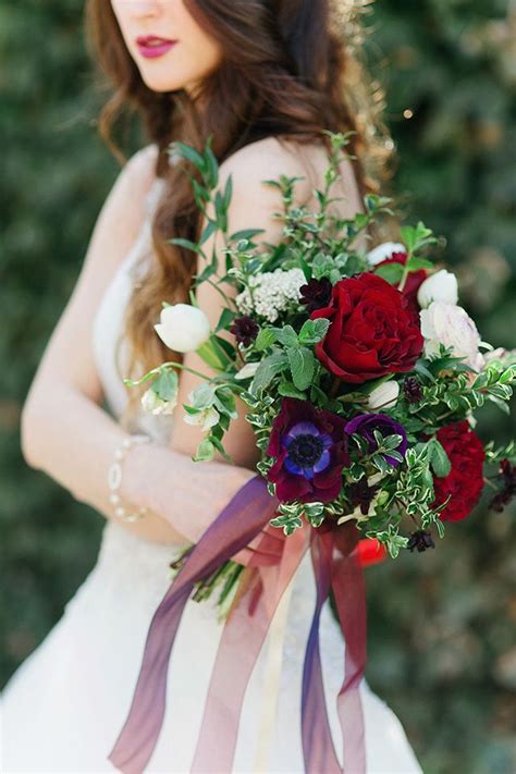 Romantic Jewel Toned Bridal Session Flower Bouquet Wedding Wedding