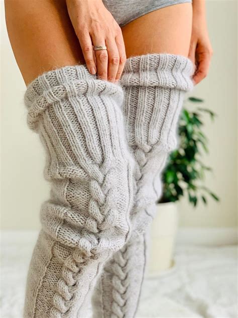 Thigh High Socks Plus Size Knee High Socks Fuzzy Knitted Etsy Thigh