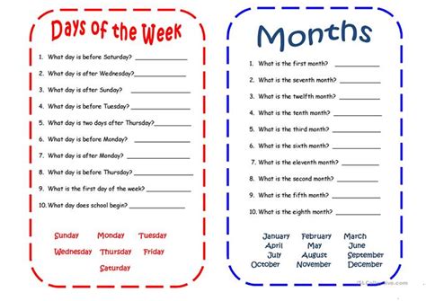 Days and Months worksheet - Free ESL printable worksheets made by teachers