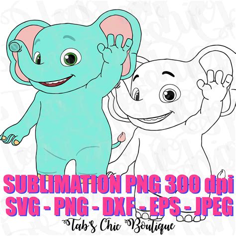 Ello The Elephant Design And Coloring Page Cocomelon Svg Jpeg Png Dxf
