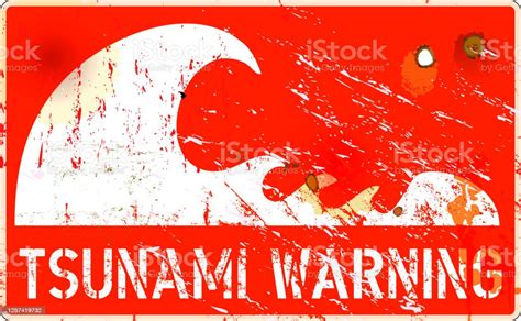 Grungy Tsunami Warning Sign Heavy Weathered Vector Eps 10 Stock