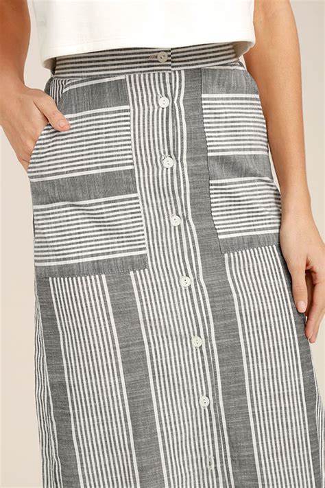 Lovely Grey Skirt Striped Skirt Midi Skirt Button Up Skirt 4900