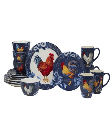 Certified International Indigo Rooster 16 Piece Dinnerware Set