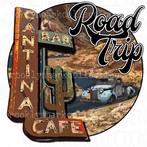 Retro Road Trip Vintage Truck Sign Art Cactus Digital Etsy