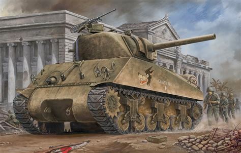 Wallpaper War Art Painting Tank Ww2 M4a3 Sherman Images For