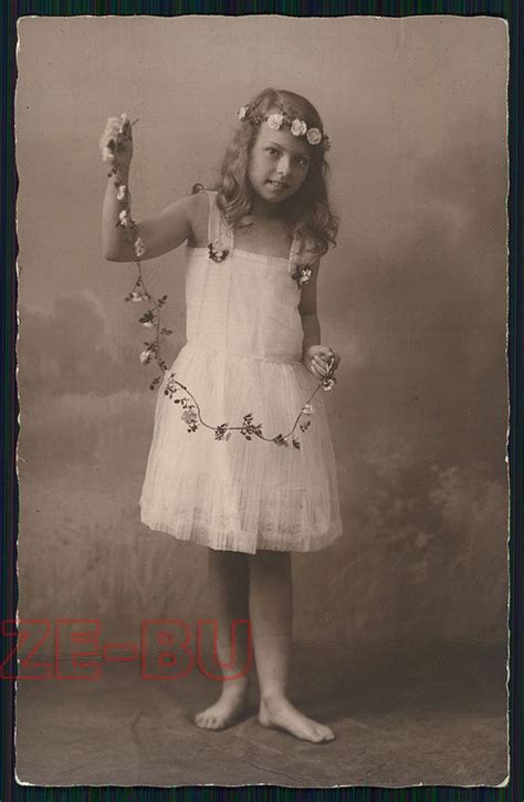 Vintage Photo Beautiful Little Girl In Fairy Dress Barefoot 1930s