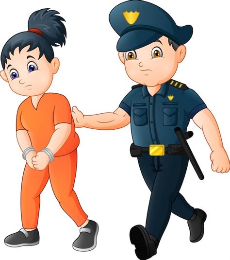 Oficial De Policía De Dibujos Animados Con Un Prisionero Vector Premium