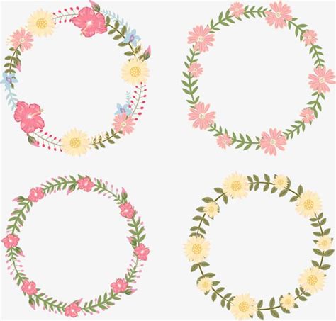 네 개의 로맨스 핑크 꽃다발 꽃 경계 원형 테두리 로맨틱 원소 Png 일러스트 및 Psd 이미지 무료 다운로드