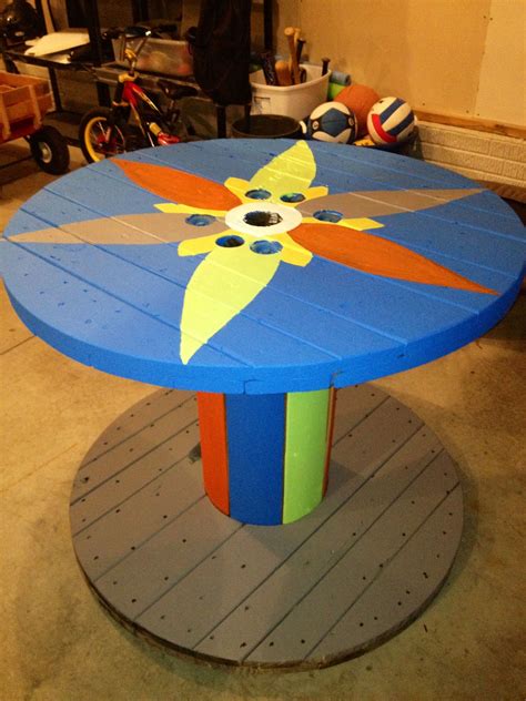 Wooden Wire Spool Repurposed To An Outdoor Table Wooden Cable Reel