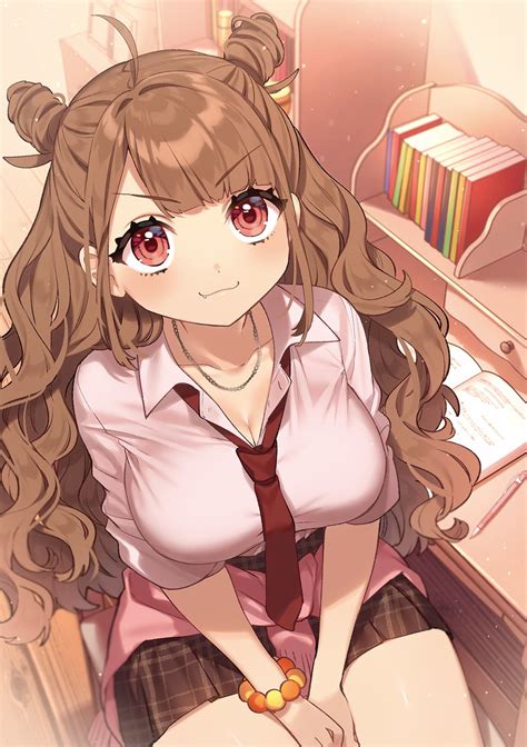 배경 화면 애니메이션 소녀들 디지털 아트 삽화 2d 세로보기 수직선 Sakura Yuki 갈색 머리의 긴 머리 빨간 눈 교복 큰 가슴
