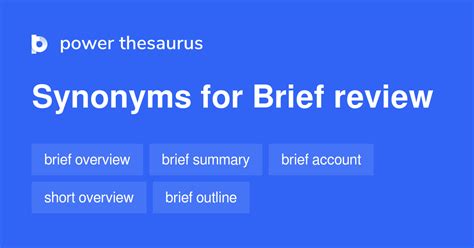 Brief Review synonyms - 306 Words and Phrases for Brief Review