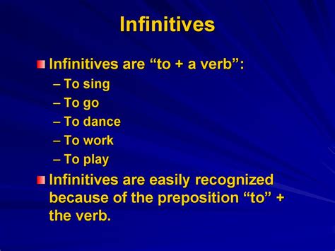 Infinitive form of verb examples. Infinitives are "to + a verb": - online presentation