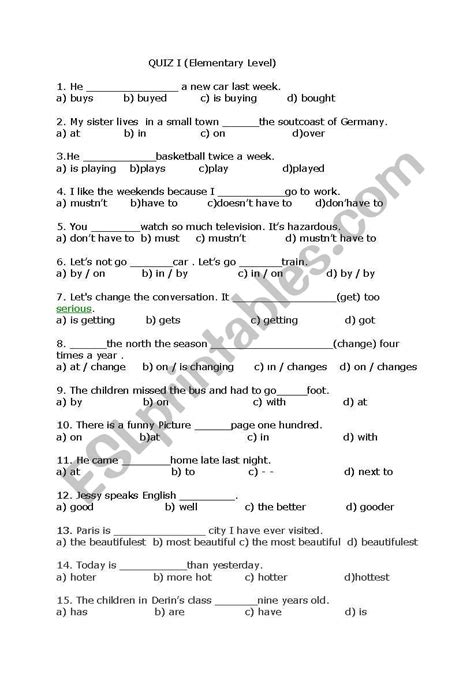 Test For Elementary Level Students Esl Worksheet By Nilaykaynakci