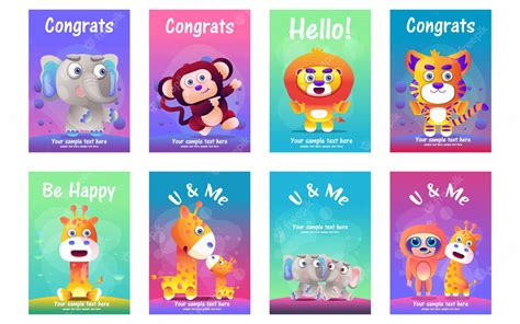 Premium Vector Cute Animals Greeting Cards Set