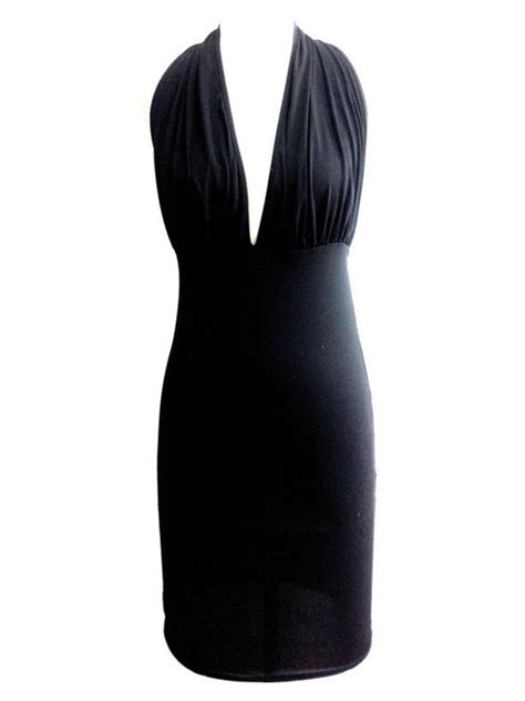Sexy Club Dress Black Sleeveless Plunging Neck Backless Shaping Bodycon Dress