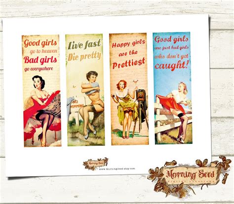 Printable Bookmark Pin Up Girls With Funny Quote Art 2 X 6 Etsy